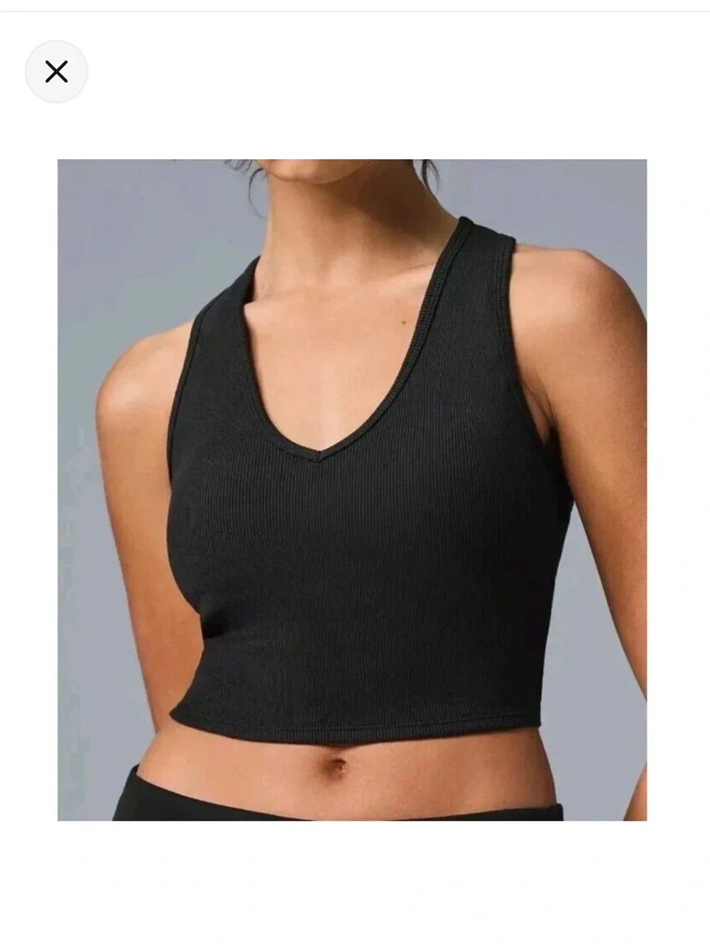 ALO Yoga Black Ribbed Racerback Crop Top with built in bra